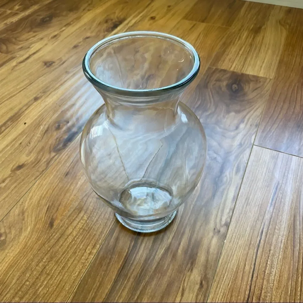 Pretty Tall Hourglass Clear  Glass Vase